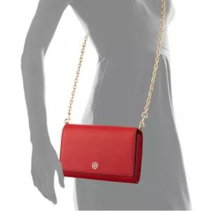 Tory Burch Robinson Chain Wallet in Poppy Red